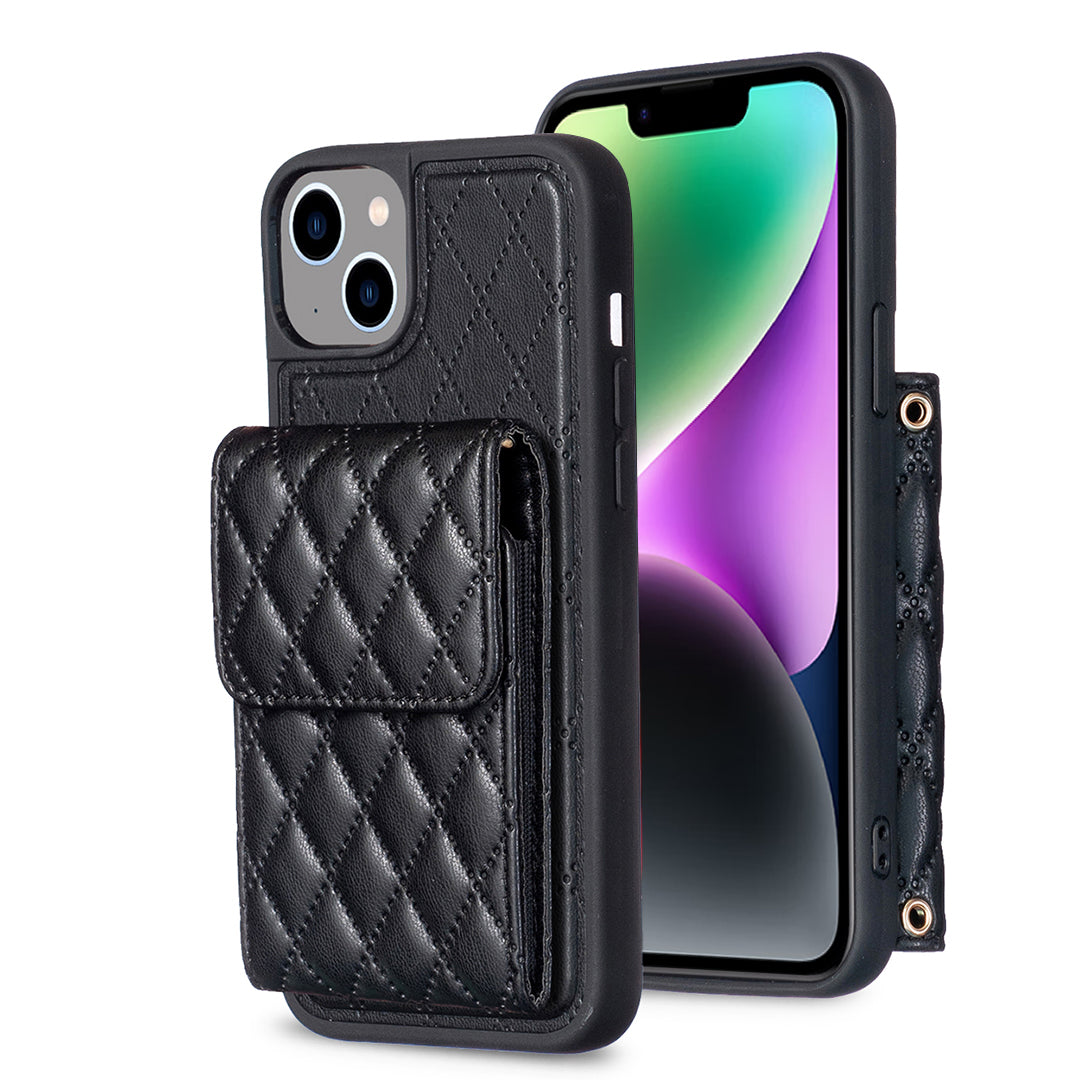 BF22-Style Vertical Card Holder Phone Case for iPhone 14/13 Dustproof PU Leather TPU Phone Cover with Strap BF22-Style Vertical Card Holder Phone Case for iPhone 14/13 Dustproof PU Leather TPU Phone Cover with Strap